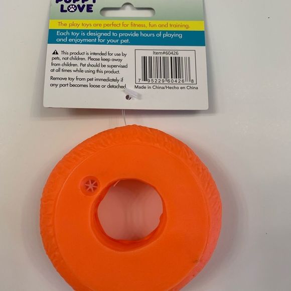 Donut With Sprinkles- Dog Squeak Toy- Orange - Picture 2 of 6